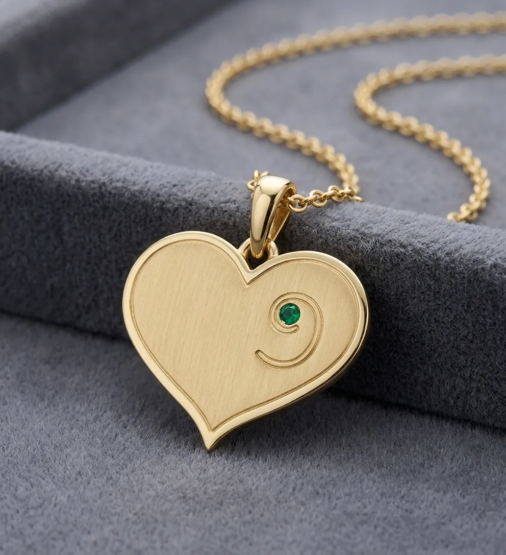 May Birthstone - Gold Heart-Embryo Necklace