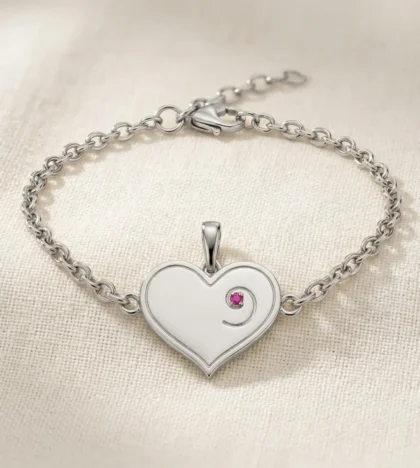 October Birthstone - Silver Heart-Embryo Necklace