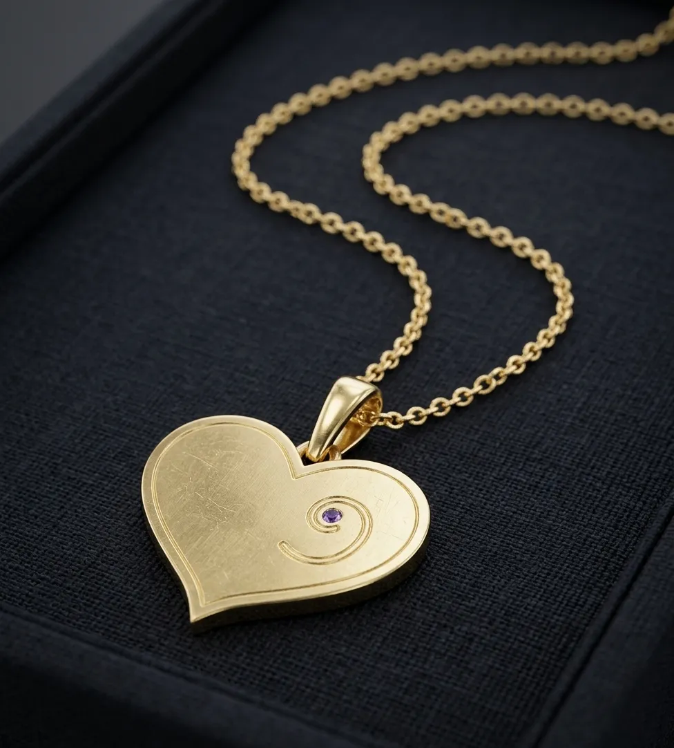 February Birthstone - Gold Heart-Embryo Necklace