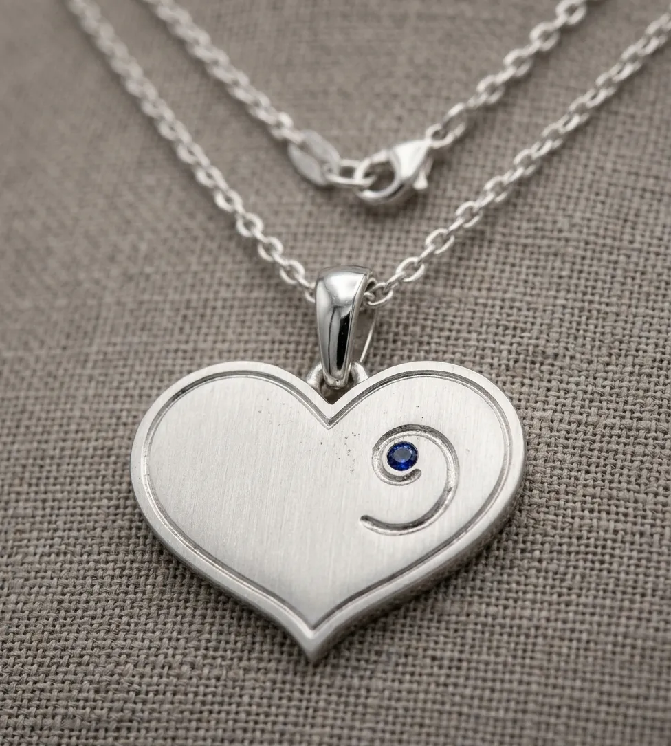 September Birthstone - Silver Heart-Embryo Necklace