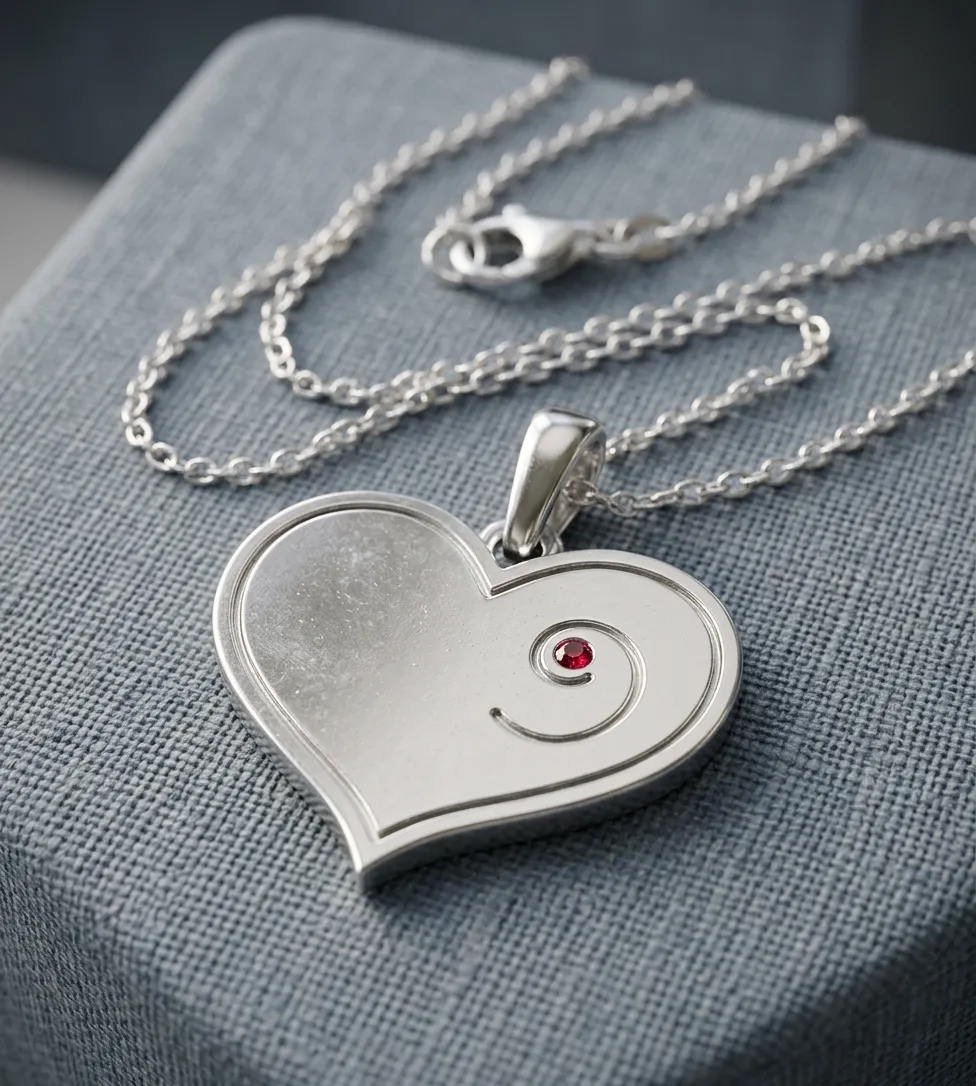 July Birthstone - Silver Heart-Embryo Necklace