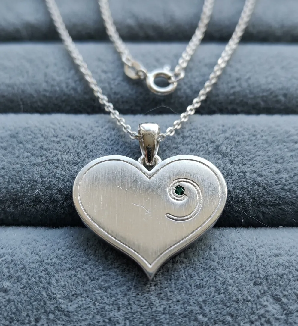 May Birthstone - Silver Heart-Embryo Necklace