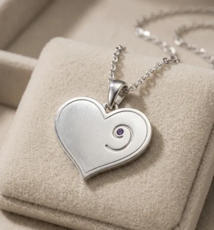 February Birthstone - Silver Heart-Embryo Necklace